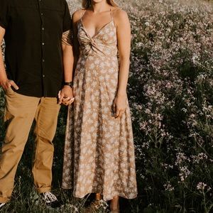 Picturesque Moments Brown Floral Print Strappy Maxi Dress